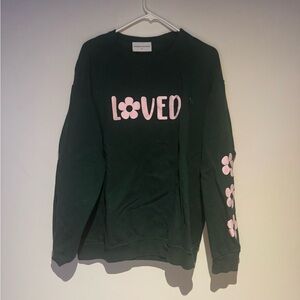Green 'LOVED' Floral Graphic Sweatshirt